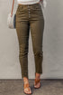 Plain High Waist Buttons Frayed Cropped Denim Jeans